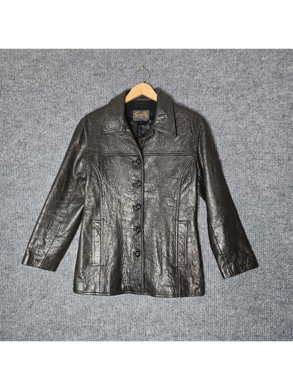 Y2K 90s Scully Leather Jacket Women sz 8 Brown Textured Button Front Blazer